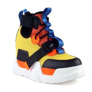 ANTHONY WANG Mulberry 02 High Top Platform Mesh Sneakers Buckled Ankle Yellow 9